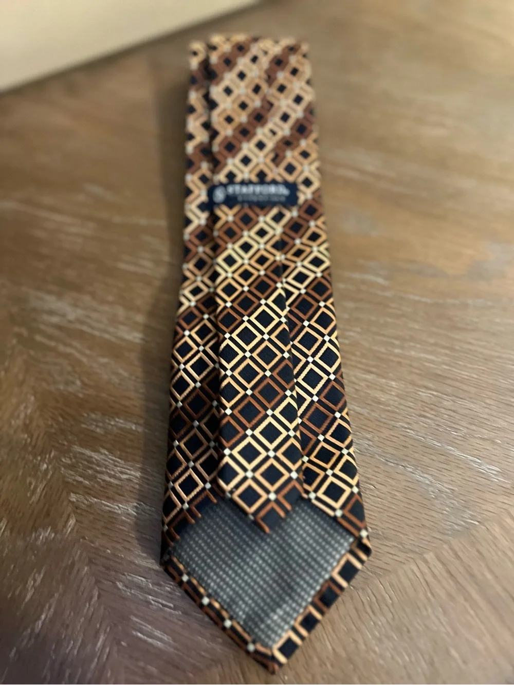 Stafford Brown Tie with Gold Diamond Lattice